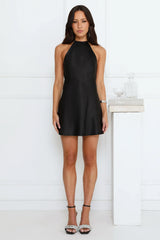 Silk Theory Satin Halter Mini Dress Black