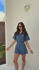 Nella Playsuit - Printed Blue Denim