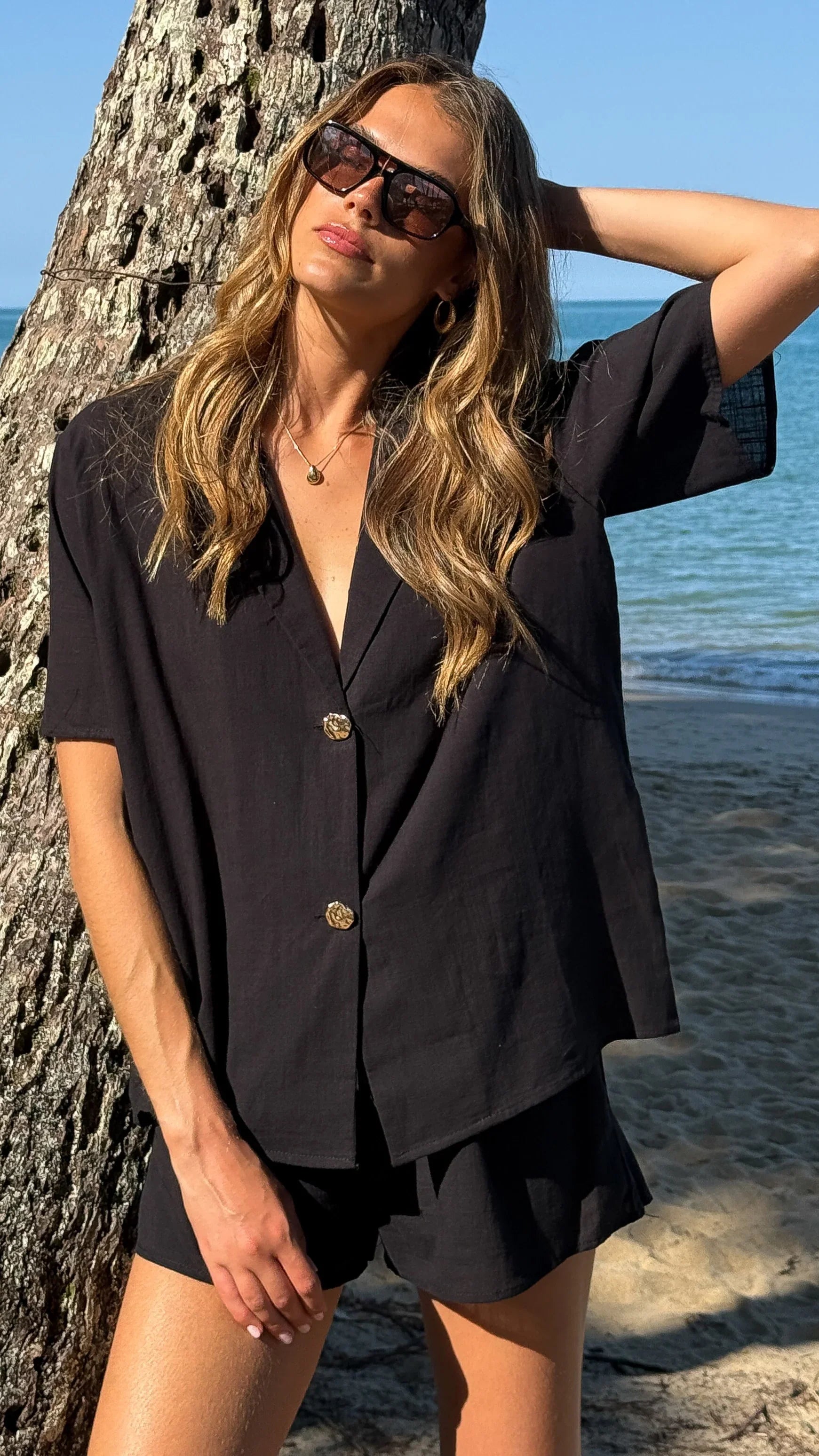Nadine Shirt and Shorts Set - Black